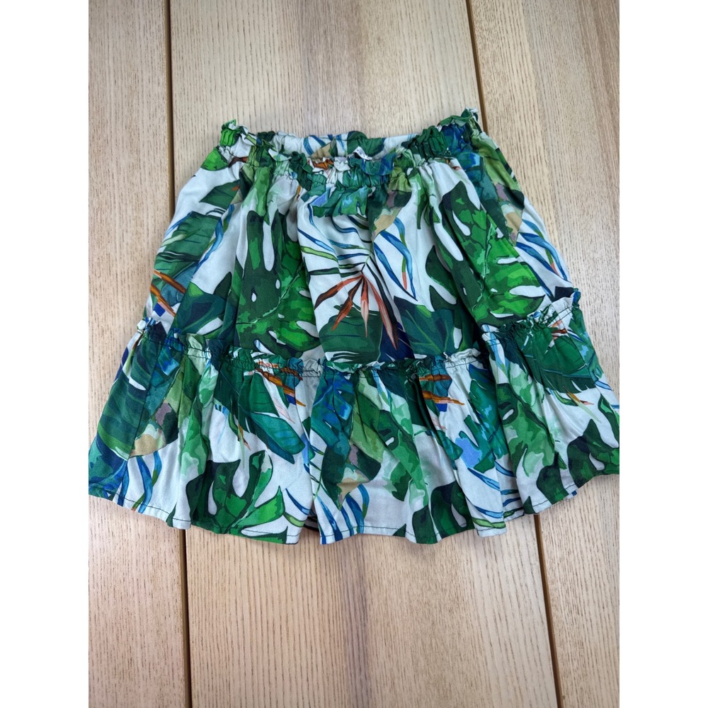 Nev & Lizzie Girls Tropical Palm Leaf Print Tiered Mini Skirt Green Blue Size 12